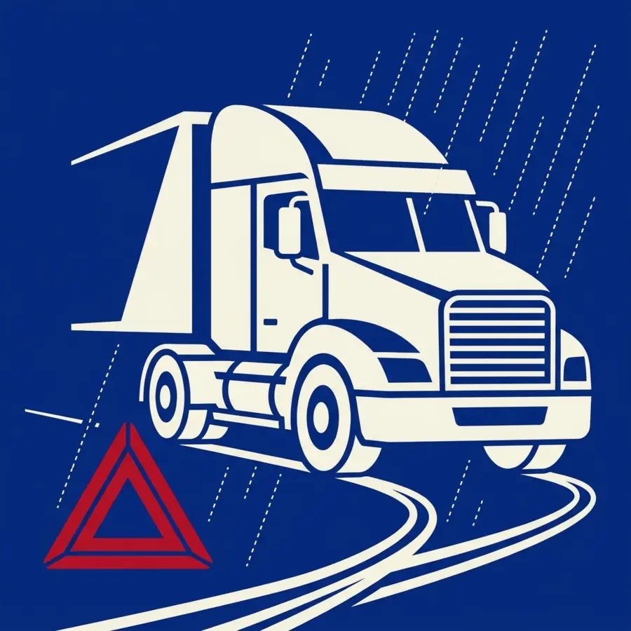 A semi truck with a hazard warning motif
